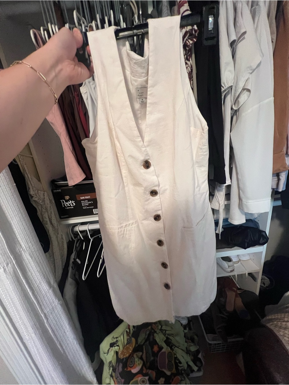 Cream Button-Front Sleeveless Dress